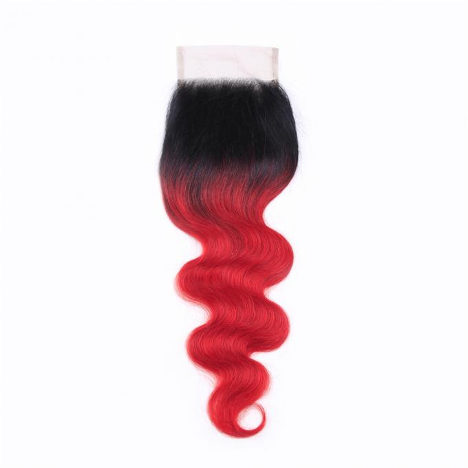 cabelo humano real do Virgin do fechamento vermelho do laço 4x4 da onda 100% do corpo 1b 18 polegadas