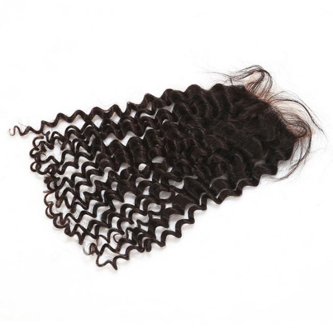 Fechamento encaracolado 4" do laço da parte superior da textura do cabelo brasileiro do Virgin” tamanho do laço x4 para a senhora preta