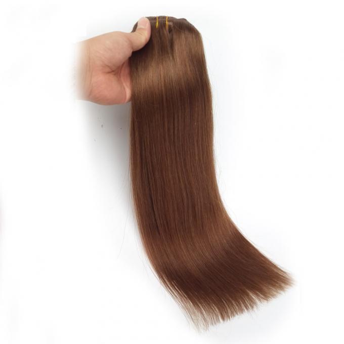 Grampo de trama da máquina peruana brasileira completa do cabelo humano do Virgin das cutículas na cor de Brown da extensão do cabelo