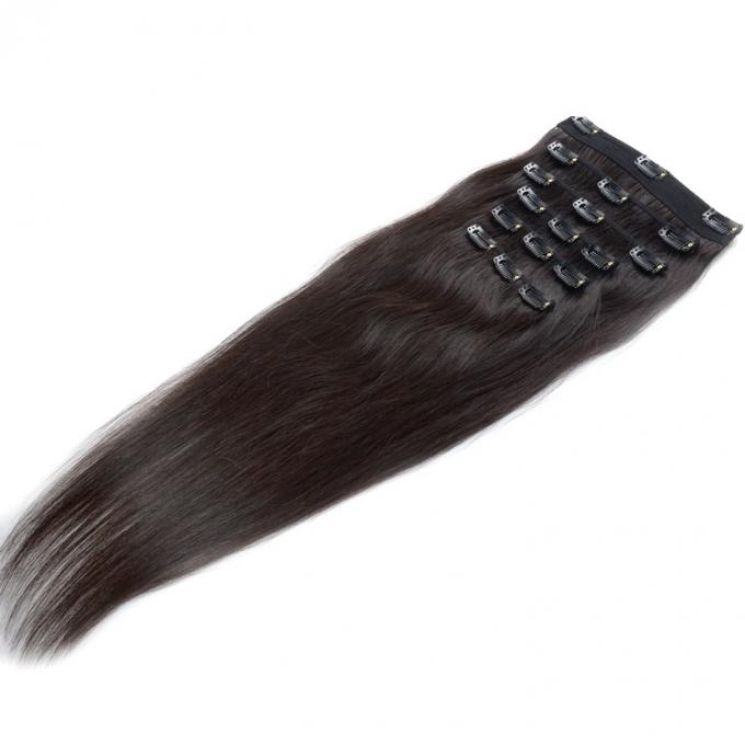 Grampo preto natural de Remy da cor no cabelo 100% do Virgin das extensões do cabelo com 6 partes